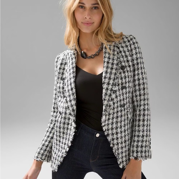 WHBM® Tweed Houndstooth Buttoned Studio Blazer Size S/XS - Picture 4 of 14